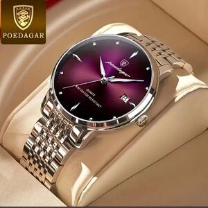 Men's Elegant Silver and Purple Watch